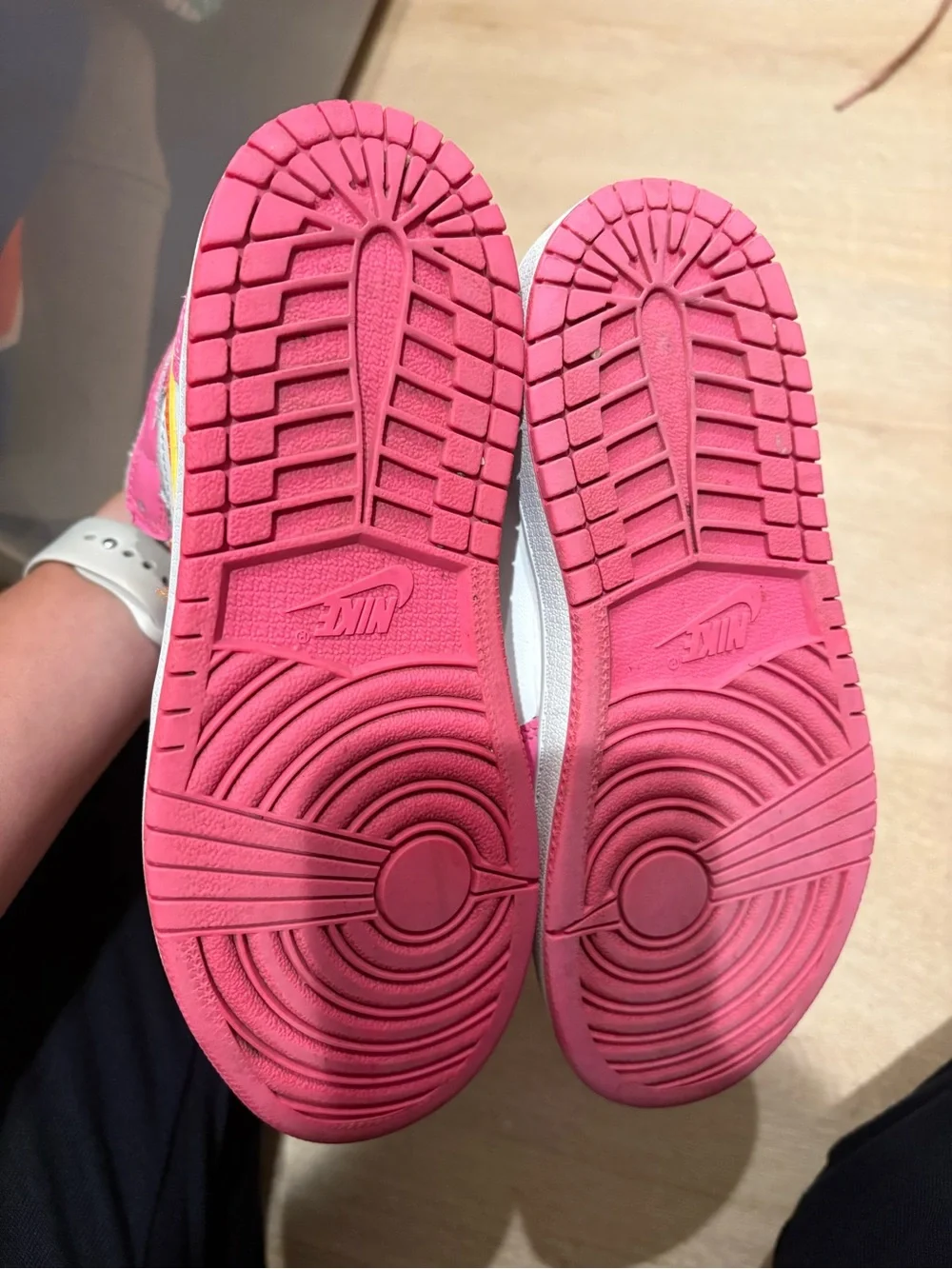 Nike Kids Pink and White High-Top Sneakers with Orange Logo